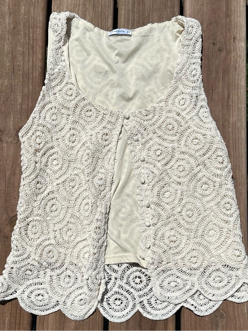Cream Crochet Button Up Tank Western Boho Country Festival